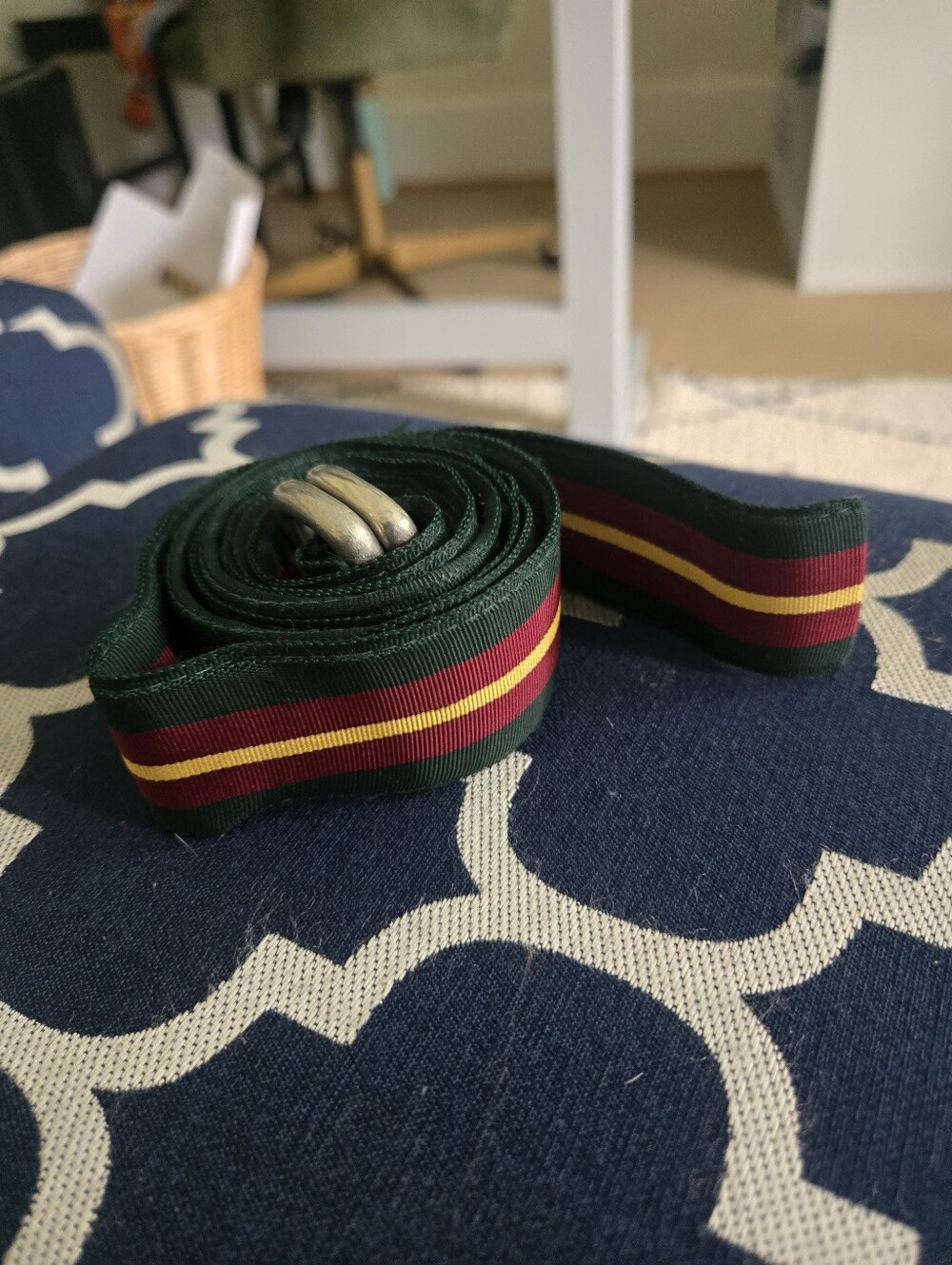 Rugby Ralph Lauren Grey Red Ribbon Belt with Burgundy and Yellow Stripes Size L